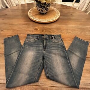 Express Blue Skinny Jeans with Faded Detailing and Soft Fabric